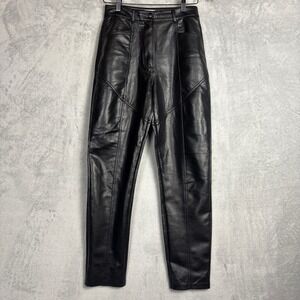Wilfred Black Faux Leather Paneled High Waisted Straight Leg Pants 4 Western